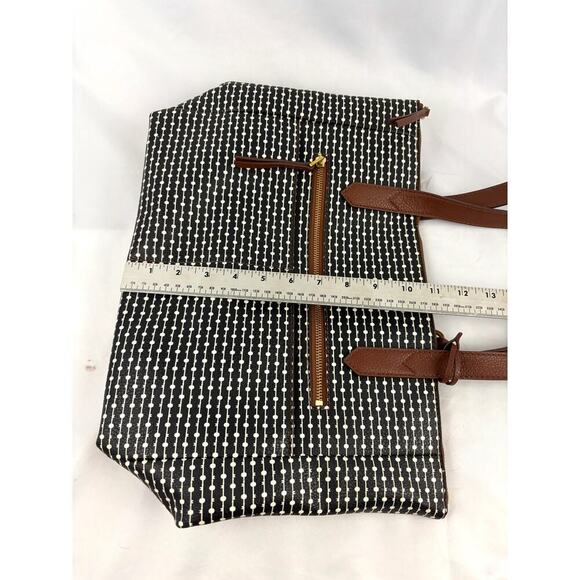 Fossil Rachel Leather Black Striped Tote Purse Classic Brown Black - Picture 6 of 16